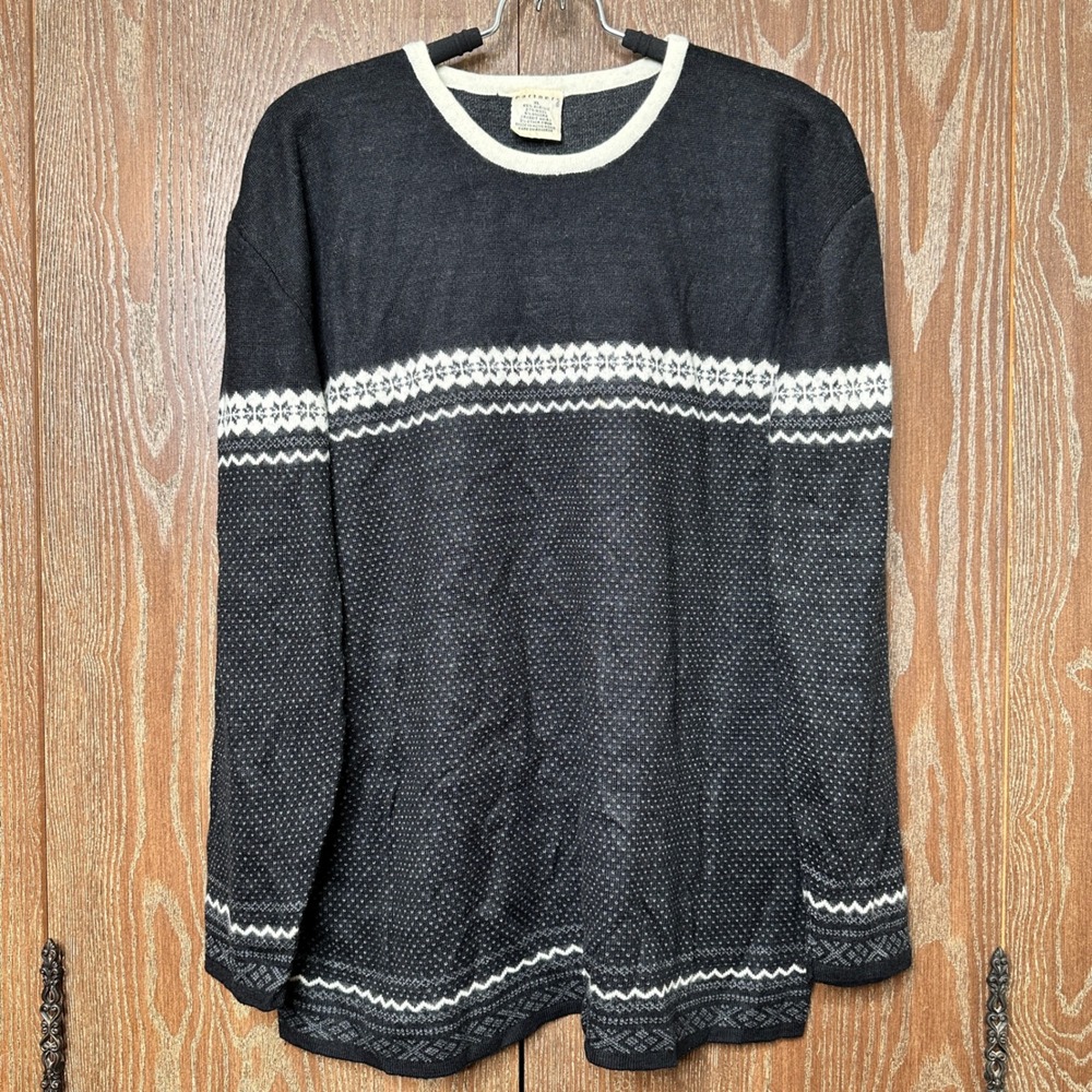 Partners Vintage Nordic Fair Isle Sweater XL Black White Wool Angora Blend Rare